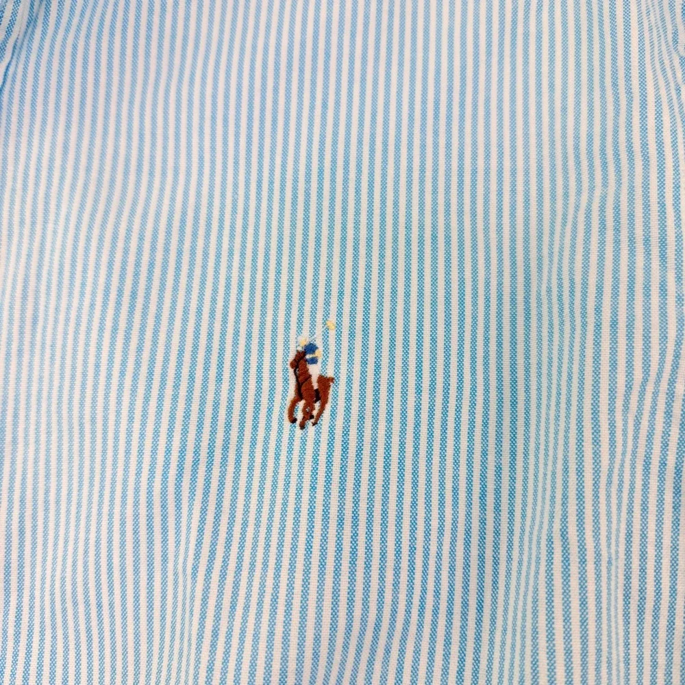 Ralph Lauren 2XL Blue Stripe Stretch Oxford Shirt Slim Fit Preppy Casual Coastal
